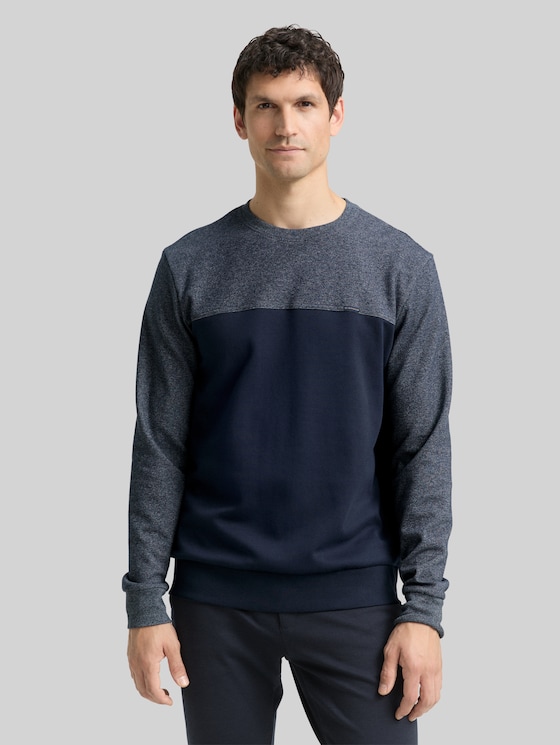 Crewneck sweatshirt with textured mix - sky captain blue