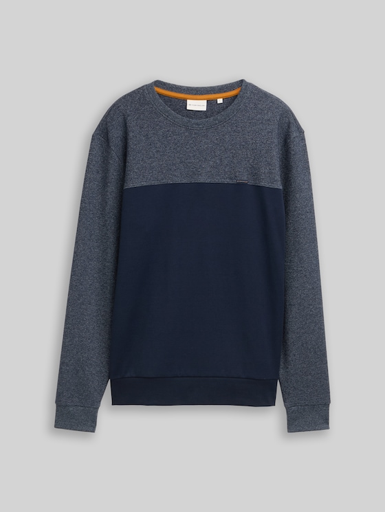 Crewneck sweatshirt with textured mix - sky captain blue