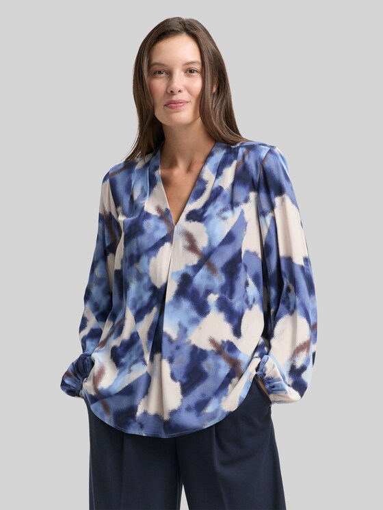 Blouse with pattern - blue blurry argyle