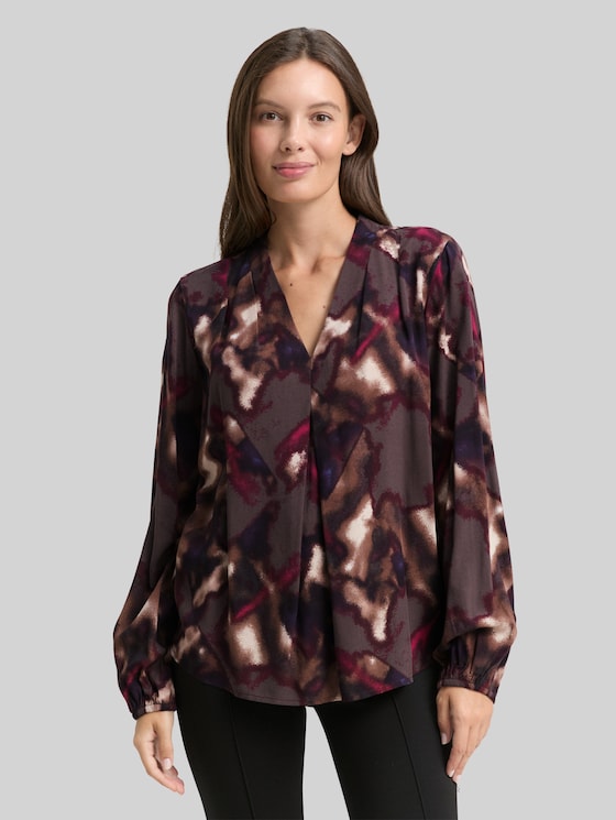 Blouse with pattern - brown blurry argyle