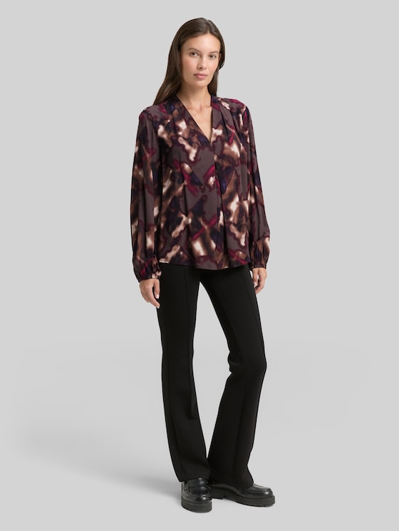 Blouse with pattern - brown blurry argyle