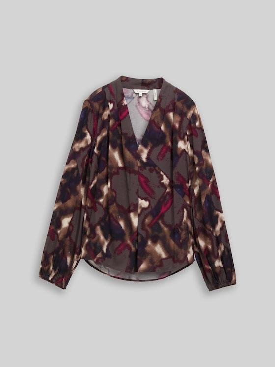 Blouse with pattern - brown blurry argyle