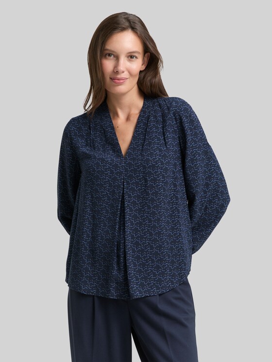 Blouse with pattern - small blue wave print
