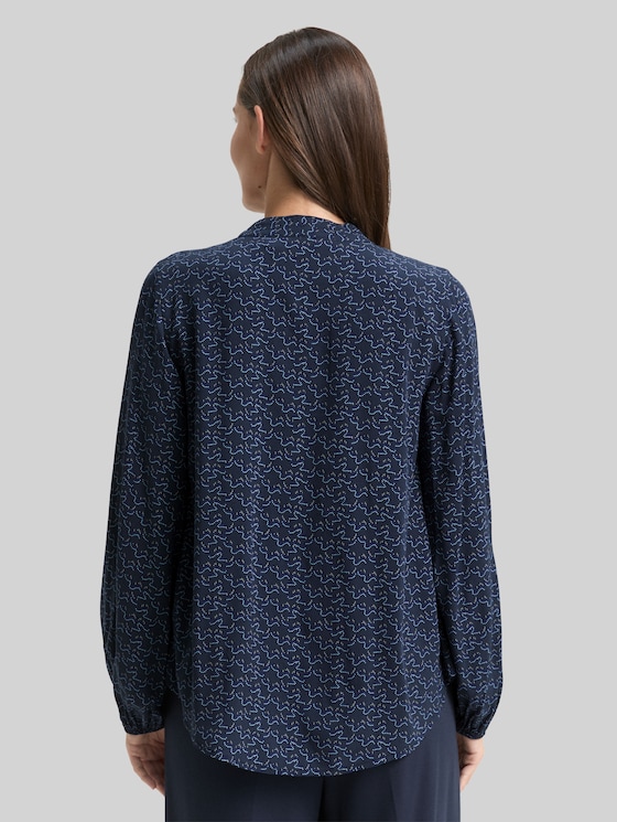 Blouse with pattern - small blue wave print