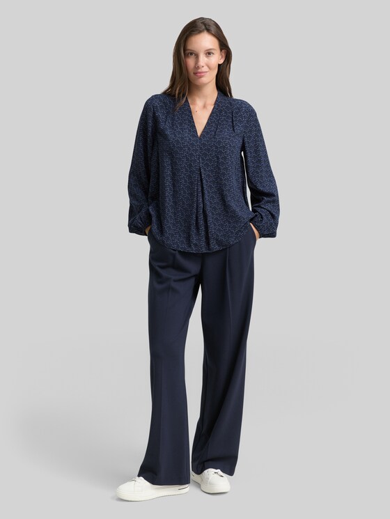 Blouse with pattern - small blue wave print
