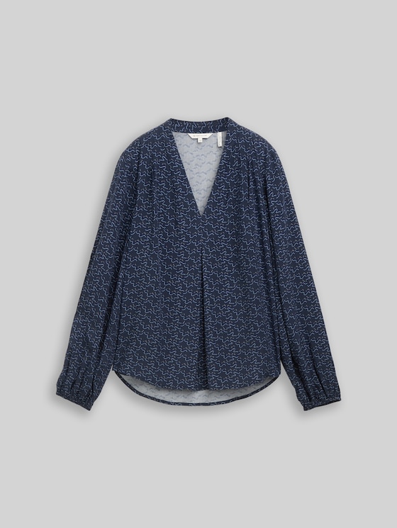 Blouse with pattern - small blue wave print