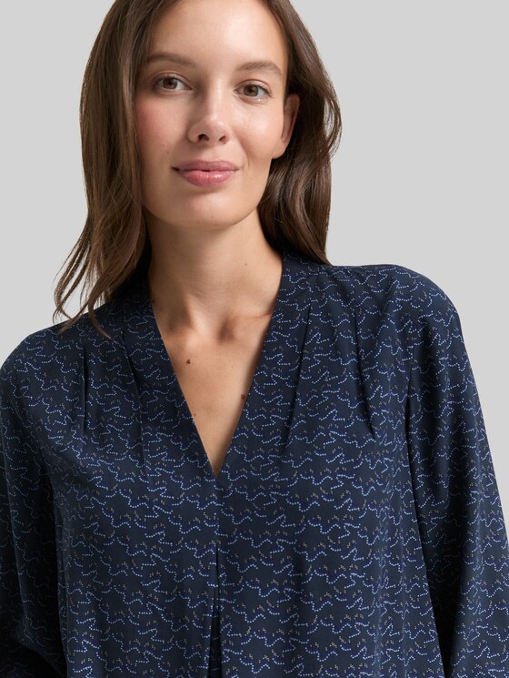 Blouse with pattern - small blue wave print