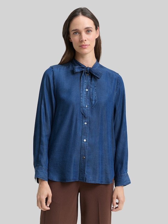 Blouse with bow detail - blue denim dark wash