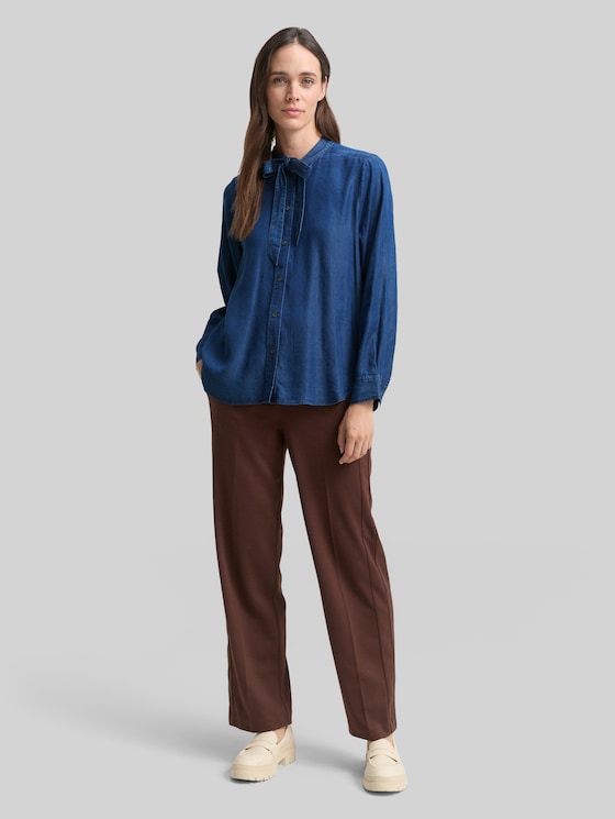 Blouse with bow detail - blue denim dark wash