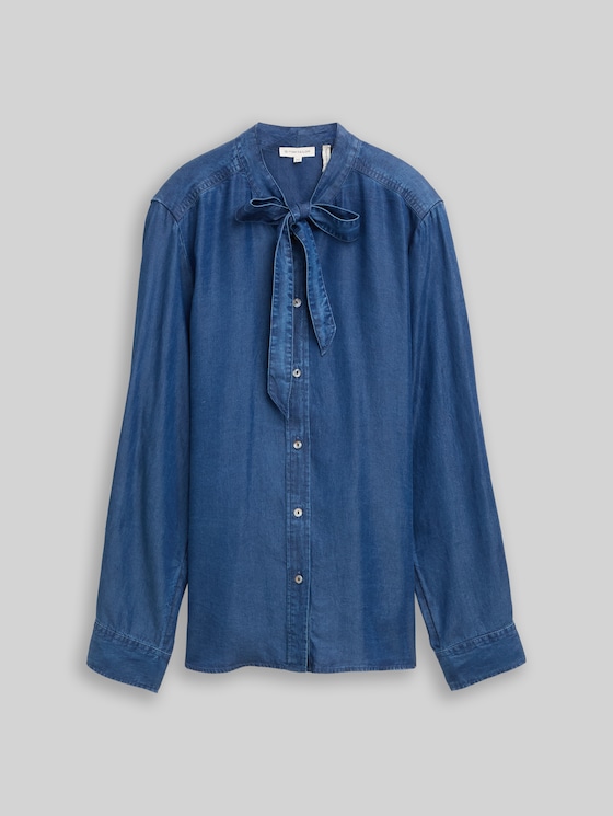Blouse with bow detail - blue denim dark wash