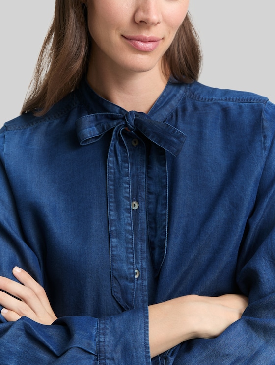 Blouse with bow detail - blue denim dark wash