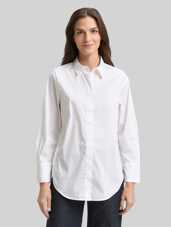 Loose fit blouse with rhinestones - stones on solid