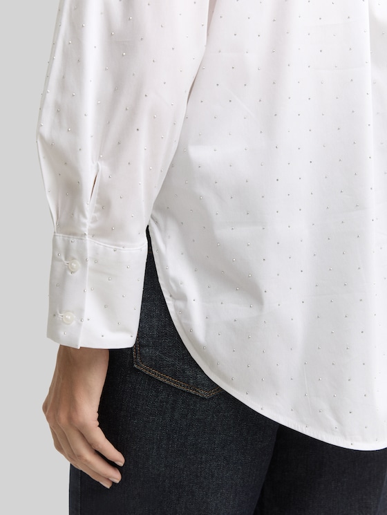 Loose fit blouse with rhinestones - stones on solid