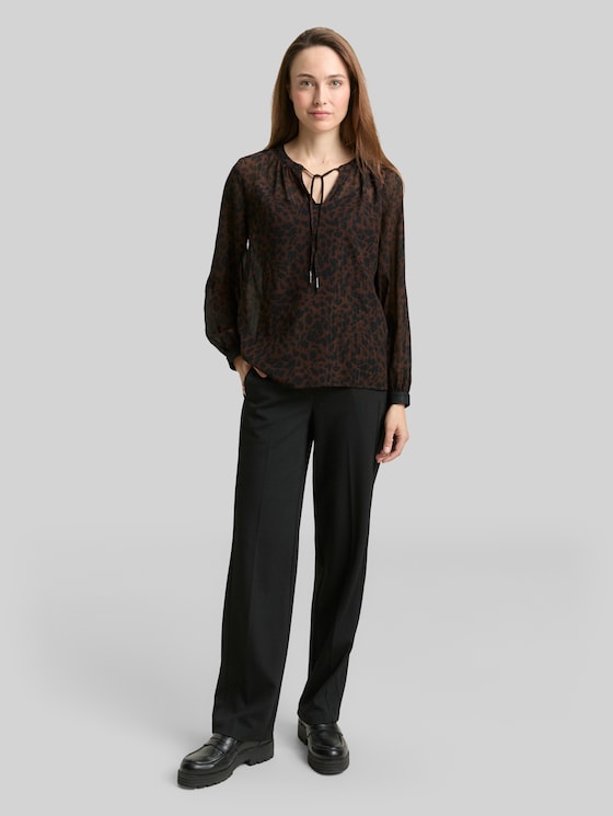 Chiffon blouse with leopard print - brown black small leo print