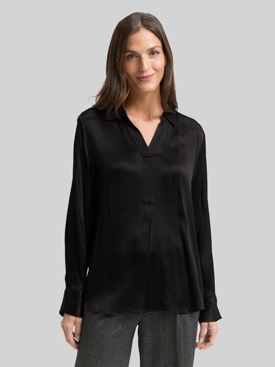 Crinkle satin blouse - deep black