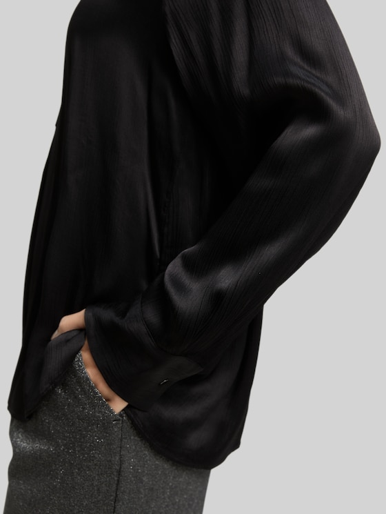 Crinkle satin blouse - deep black
