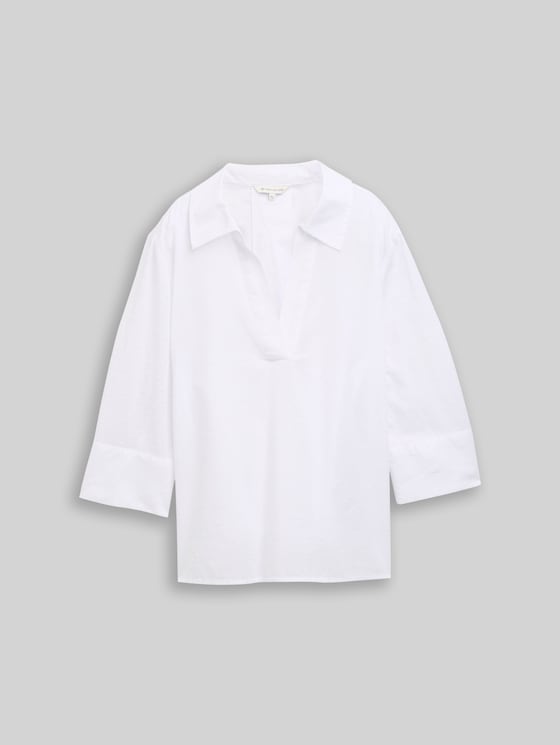 Loose-fit blouse with embroidery - white dobby