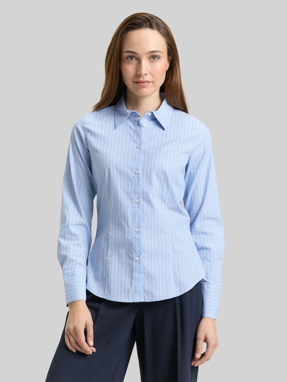Fitted poplin shirt-blouse - blue white poplin stripe