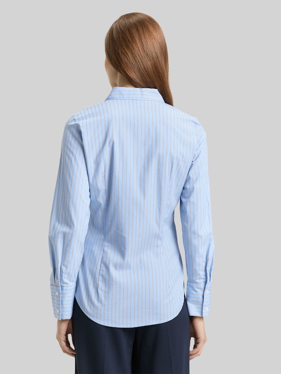 Fitted poplin shirt-blouse - blue white poplin stripe