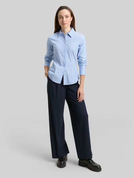 Fitted poplin shirt-blouse - blue white poplin stripe