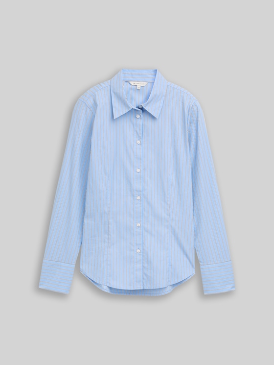 Fitted poplin shirt-blouse - blue white poplin stripe