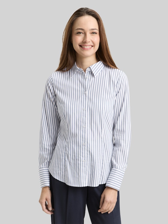 Fitted poplin shirt-blouse - white blue poplin stripe