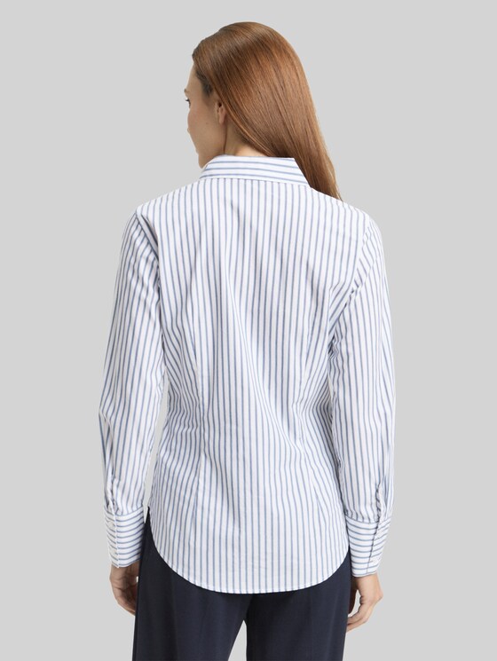 Fitted poplin shirt-blouse - white blue poplin stripe