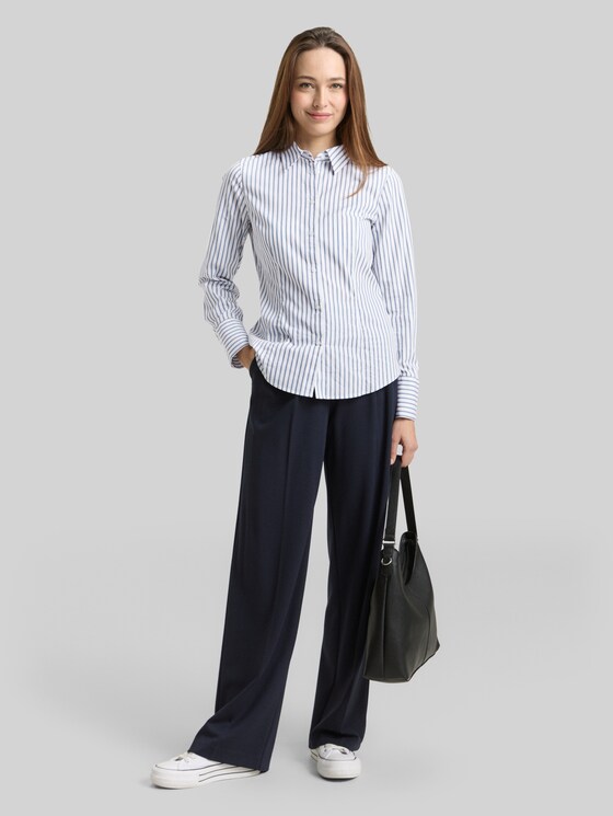 Fitted poplin shirt-blouse - white blue poplin stripe