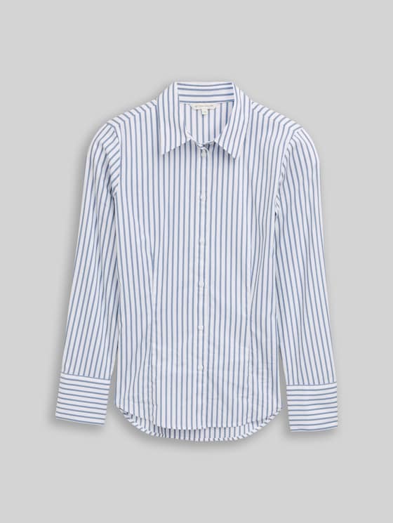 Fitted poplin shirt-blouse - white blue poplin stripe
