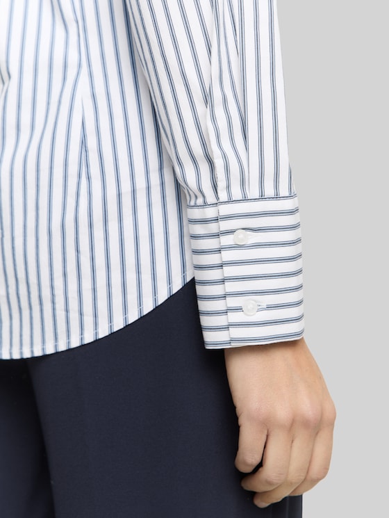 Fitted poplin shirt-blouse - white blue poplin stripe