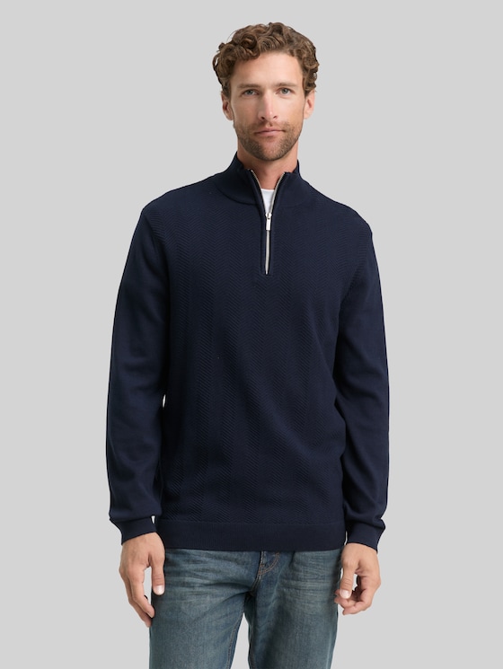 Troyer knit jumper with herringbone texture - sky captain blue
