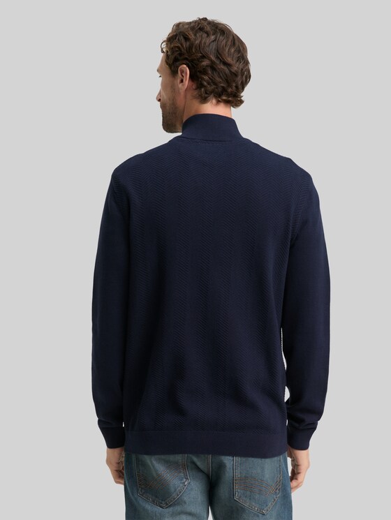 Troyer knit jumper with herringbone texture - sky captain blue