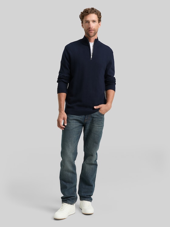 Troyer knit jumper with herringbone texture - sky captain blue
