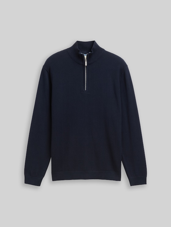Troyer knit jumper with herringbone texture - sky captain blue