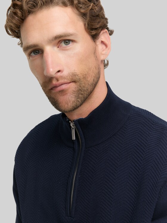 Troyer knit jumper with herringbone texture - sky captain blue
