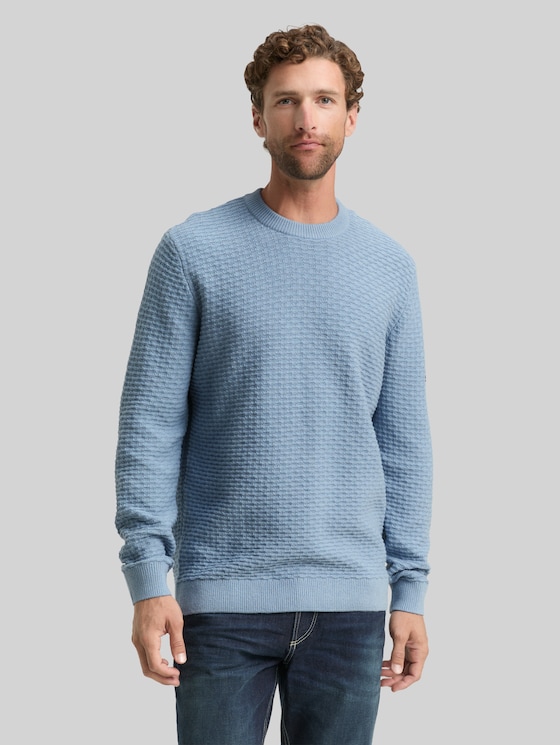 Round-neck knitted jumper - faded denim blue