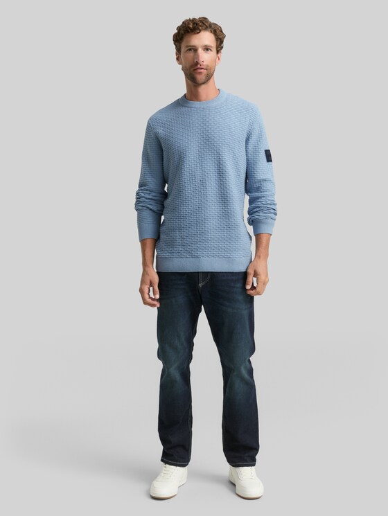 Round-neck knitted jumper - faded denim blue