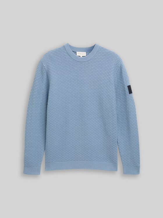 Round-neck knitted jumper - faded denim blue