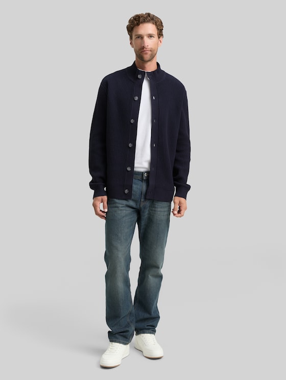 Cardigan with button placket - sky captain blue