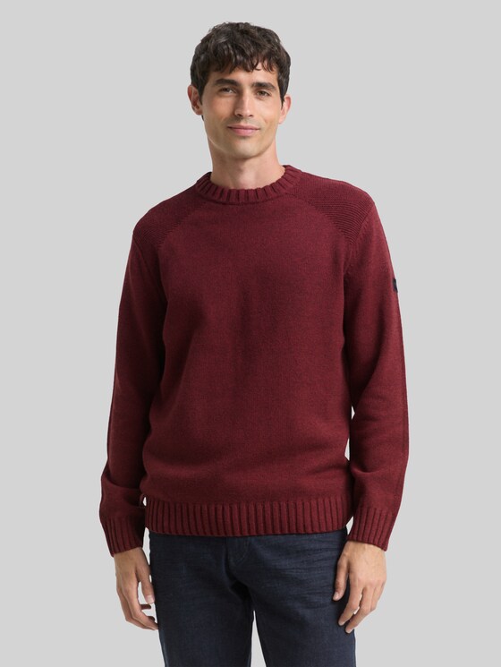 Knitted jumper with ribbed details - bordeaux melange