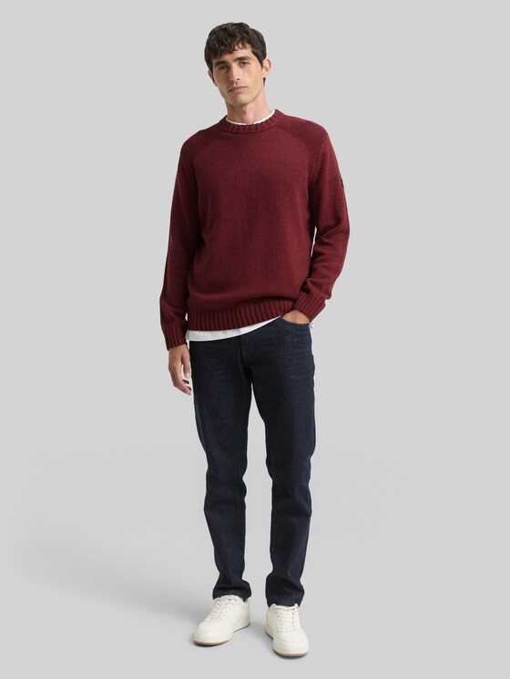 Knitted jumper with ribbed details - bordeaux melange