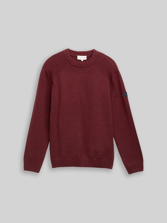 Knitted jumper with ribbed details - bordeaux melange