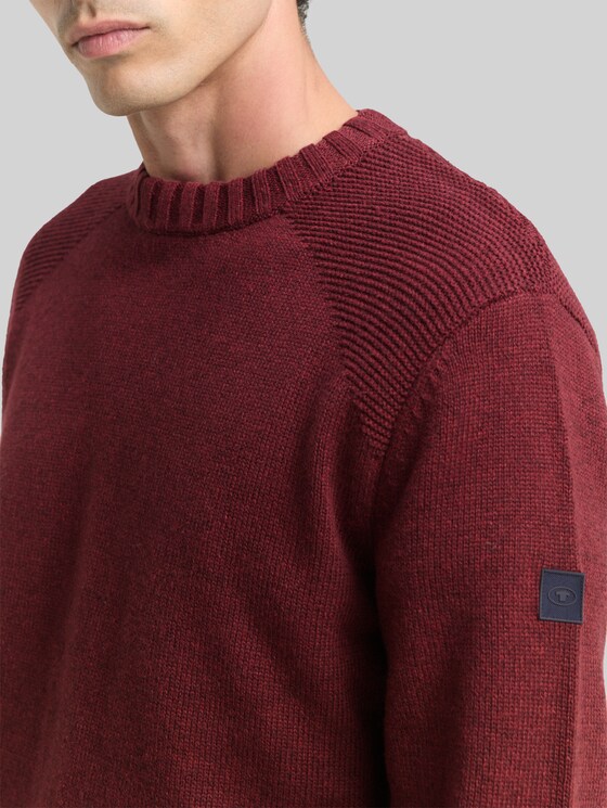 Knitted jumper with ribbed details - bordeaux melange
