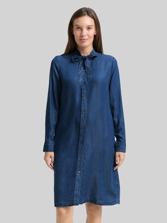Denim dress with bow detail - blue denim dark wash