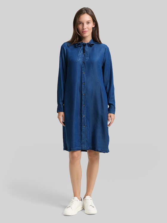Denim dress with bow detail - blue denim dark wash
