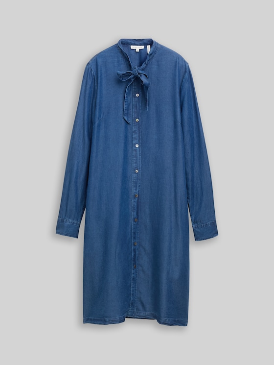 Denim dress with bow detail - blue denim dark wash