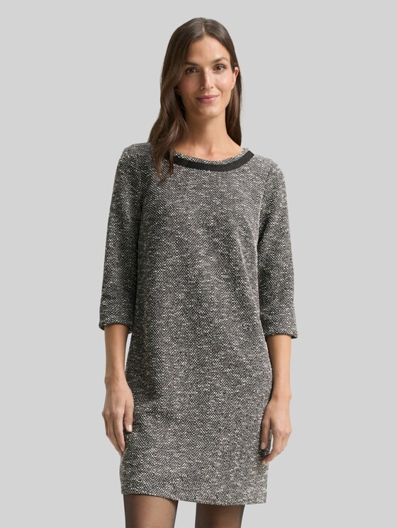 Bouclé dress with bow detail - salt pepper boucle structure