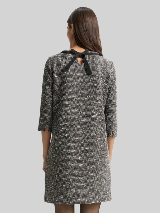 Bouclé dress with bow detail - salt pepper boucle structure