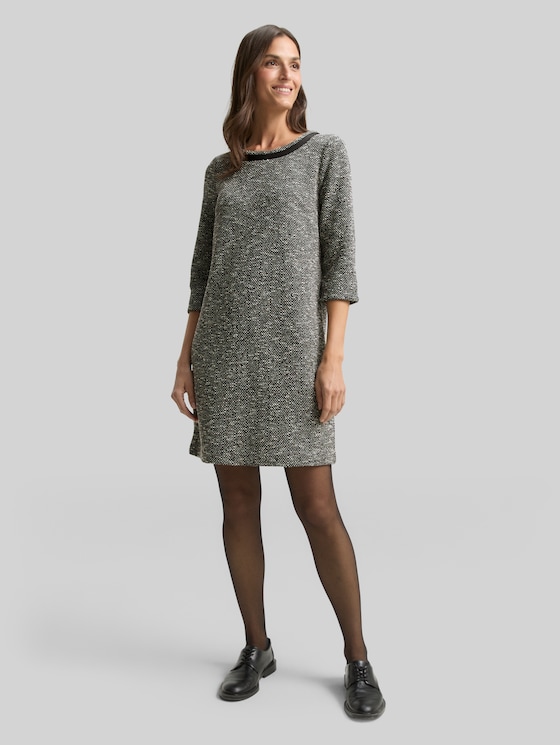 Bouclé dress with bow detail - salt pepper boucle structure