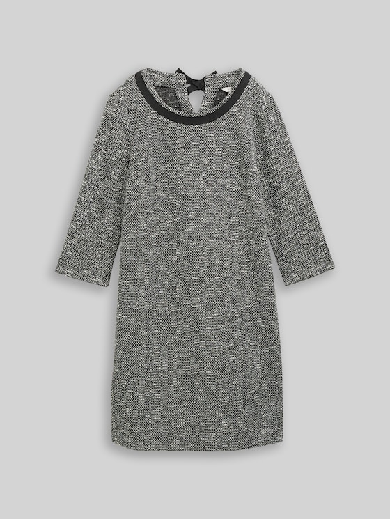 Bouclé dress with bow detail - salt pepper boucle structure